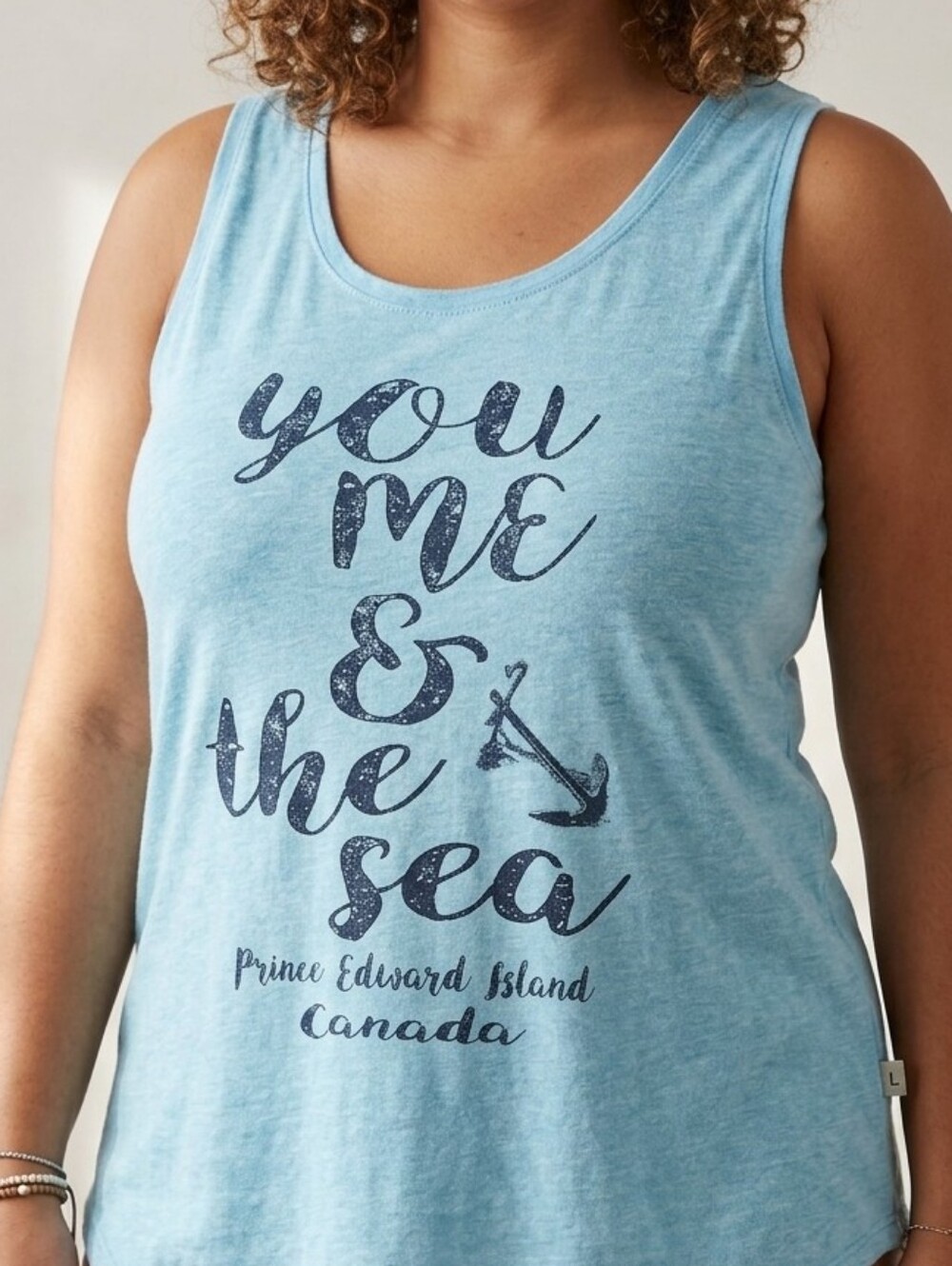 Exist Light Blue Graphic Tank Top with Navy Text